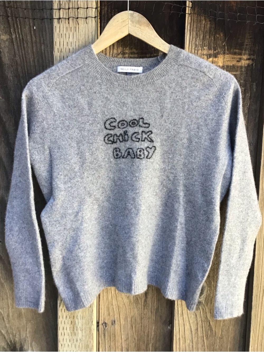 Bella Freud Cool Chick Baby Cashmere Sweater Gray Graphic Womens Medium Soft